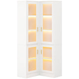 Tribesigns 70.9" Tall Bookcase with LED Light, Modern 5-Tier Bookshelf Display Cabinet with 4 Acrylic Doors, L-Shaped Corner Storage Cabinet for Bedroom Living Room Office, White Tribesigns