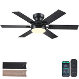 Goniyado 46" Low Profile Ceiling Fans with Lights and Remote,Black Outdoor Ceiling Fans with Quiet Reversible DC Motor, Modern Flush Mount Ceiling Fans for Living Room Patio Kitchen Goniyado