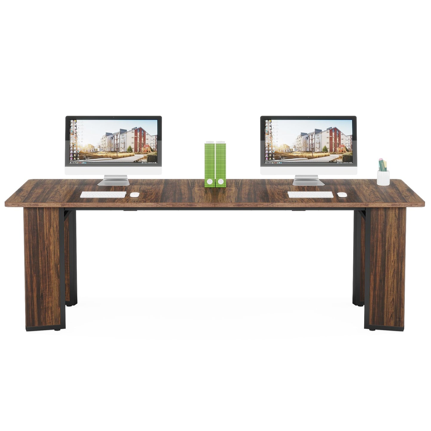 LITTLE TREE 78.8 inch Extra Long Computer Desk, 2 Person Home Office Desks Simple Large Workstation Wood Writing Table Double Long Desk for Home Office Bedroom Study, Black Rustic Brown - WoodArtSupply