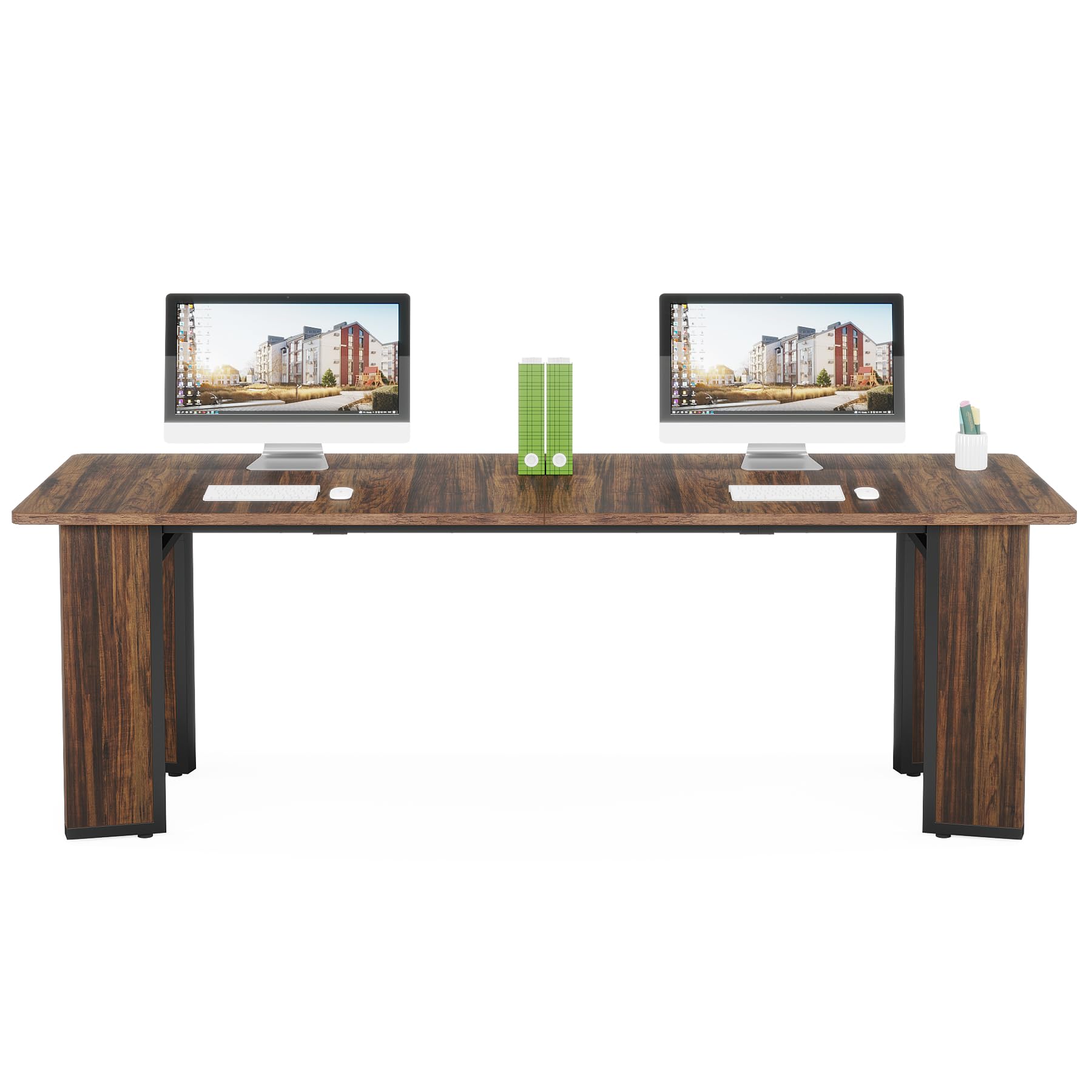 LITTLE TREE 78.8 inch Extra Long Computer Desk, 2 Person Home Office Desks Simple Large Workstation Wood Writing Table Double Long Desk for Home Office Bedroom Study, Black Rustic Brown - WoodArtSupply