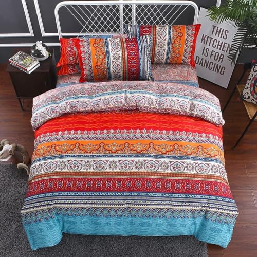 Goodidea Striped Bohemian Comforter Set King Size 3 Pieces Boho Hippie Geometric Bedding Set Soft Breathable Reversible Microfiber Boho Comforter with 2 Pillowcases(20"x36") Goodidea