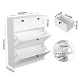VOWNER Shoe Cabinet with 2 Flip Drawers & 2 Drawers, Freestanding Shoe Storage Cabinet with Adjustable Shelves, Shoe Organizer for Entryway, Hallway, Living Room (White) VOWNER