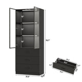 chartustriable 79" Tall Display Cabinet with LED Sensor Light & Pop-up Glass Doors & Drawers, Modern Bookcase Curio Storage Cabinet for Bedroom, Living Room, Office, Black chartustriable