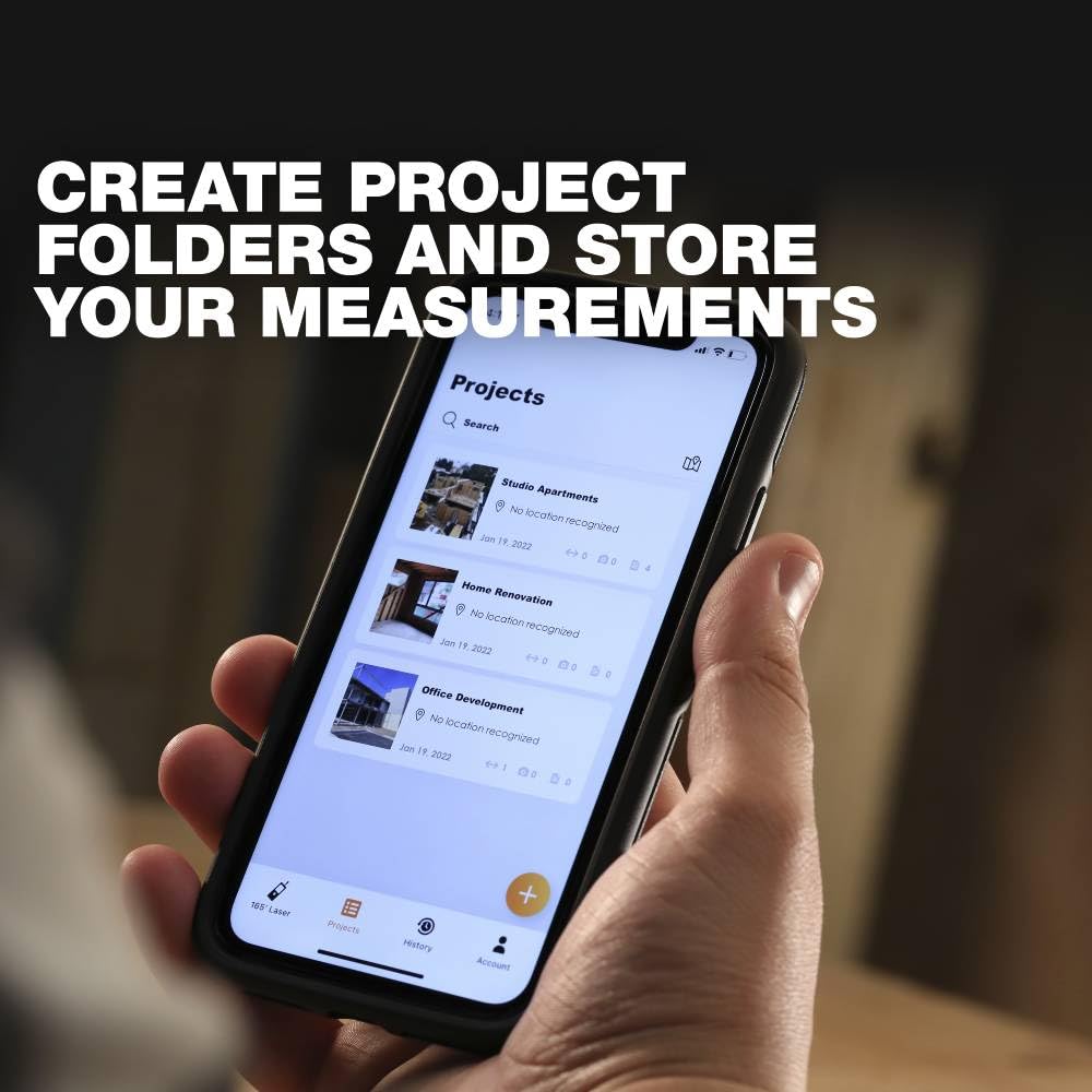 ToughBuilt - 165' Laser Distance Measurer, Bluetooth Laser Distance Measurer, Large Color Screen with viewfinder - (TB-H2-LM-165-BT) ToughBuilt