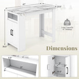 COSTWAY Bar Table, Modern Faux Marble Breakfast Table with 7 Hanging Hooks, Open Compartment, Storage Cabinet & Adjustable Shelf, Counter Height Dining Table for Kitchen, Dining Room, Living Room COSTWAY