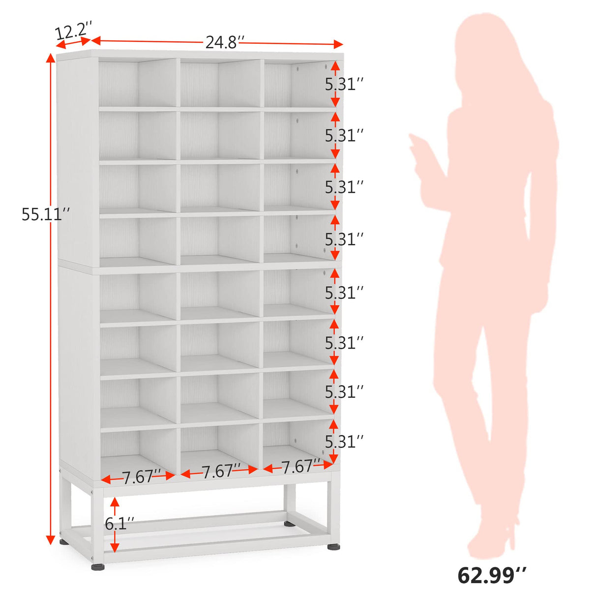 Tribesigns Shoe Storage Cabinet 55inch, 8-Tier Freestanding Cube Closet Organizers, 24 Pair White Shoe Rack Storage with Movable Partition Boards for Hallway, Bedroom, Closet, Entryway Tribesigns