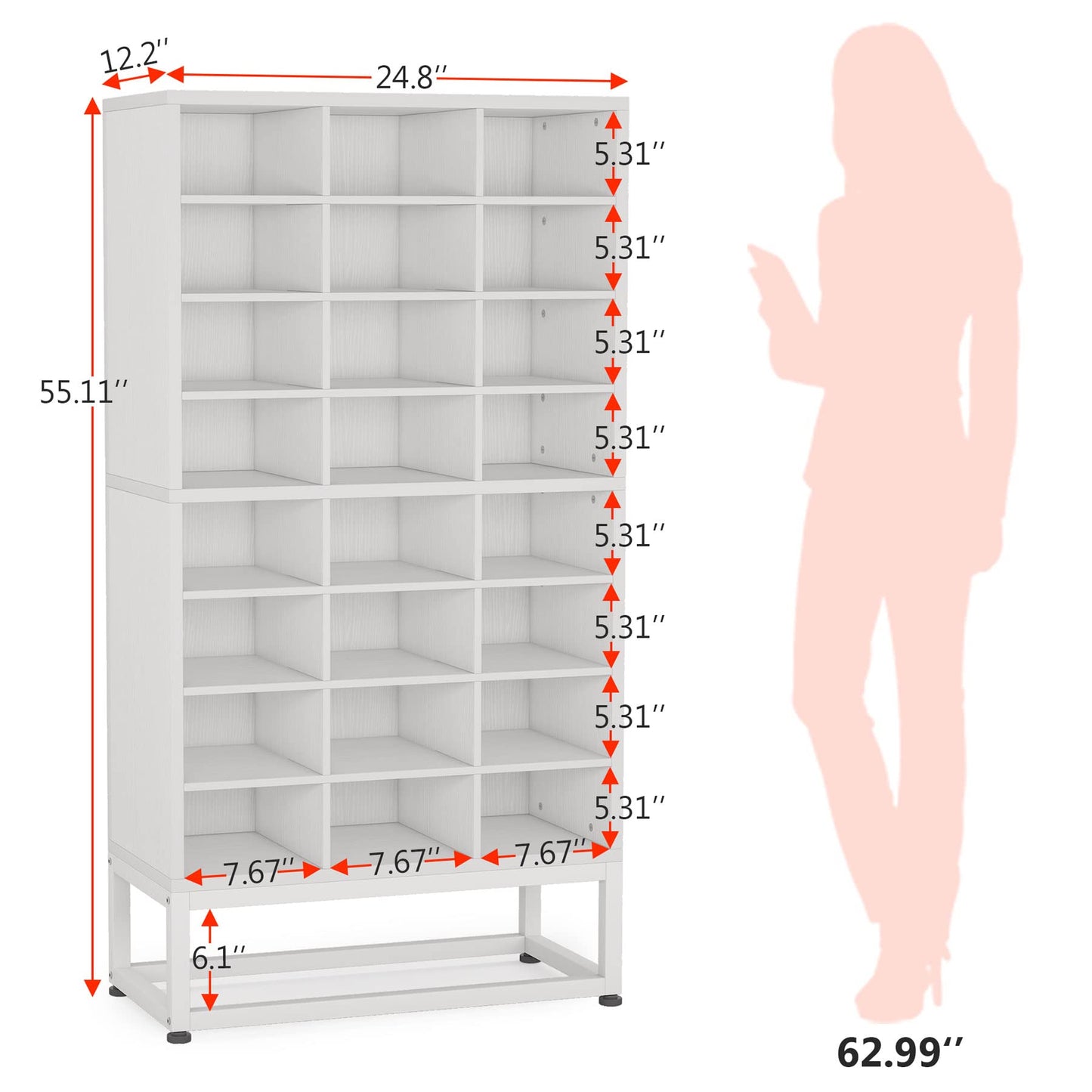 Tribesigns Shoe Storage Cabinet 55inch, 8-Tier Freestanding Cube Closet Organizers, 24 Pair White Shoe Rack Storage with Movable Partition Boards for Hallway, Bedroom, Closet, Entryway - WoodArtSupply