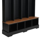 75''H Farmhouse Hall Tree With Bench And Shoe Storage, Entryway Bench With Open Compartments Coat Rack, 8 Shoe Cubbies & 8 Coat Hooks, For Mudroom, Hallway Storages Cabinet, Living Room (Black) PurityVow