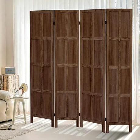 ALeesing 4 Panel Room Divider, 5.6Ft Wood Room Dividers and Folding Privacy Screens, Room Divider Wall Freestanding Room Partitions, Room Dividers Screen for Home Office Bedroom, Dark Brown ALeesing