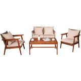 Tangkula 4 PCS Patio Wood Sofa Set, Outdoor Acacia Wood Seating Chat Set with Cushions & Coffee Table, Sectional Conversation Sofa Set for Garden, Backyard, Poolside (1, Brown) Tangkula