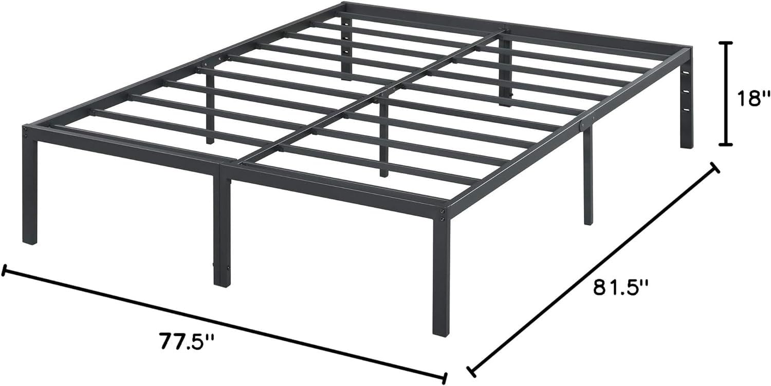 Olee Sleep 18 Inch Heavy Duty Steel Bed Frame with Anti-Slip Support & Noise-Free Assembly, King Size, Black - WoodArtSupply