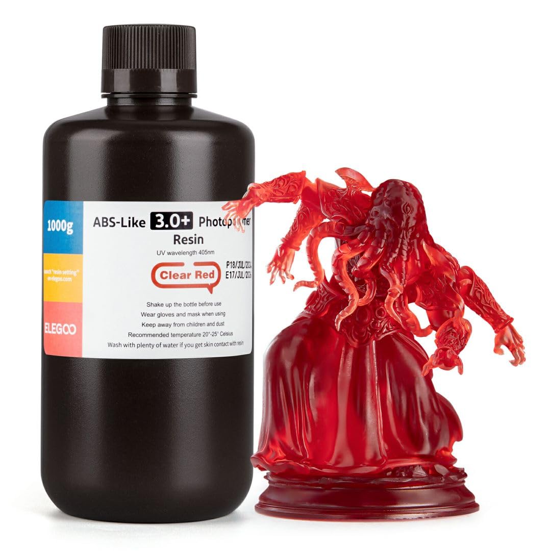 ELEGOO ABS-Like Resin 3.0+, Upgraded 3D Printer Photopolymer Resin, Higher Heat-Resistance Fast Curing High Precision Non-Brittle, Clear Red 1000g