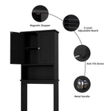 Shintenchi Over The Toilet Storage Cabinet, Bathroom Shelf Organizer with Anti-Tip Device Small Freestanding Space Saver with Adjustable Shelf，Black Shintenchi