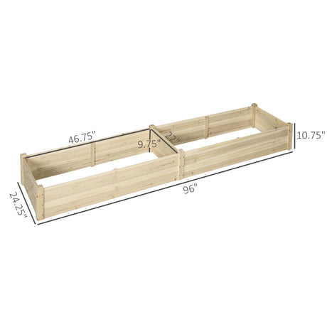 Outsunny 8x2ft Wooden Raised Garden Bed Kit, Elevated Planter with 2 Boxes, Self Draining Bottom and Liner, Patio to Grow Vegetables, Herbs, and Flowers, Natural Outsunny