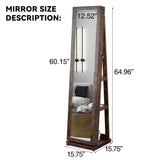 BOSTANA Jewelry Armoire 65" H, Full Length Mirror with Storage 360° Swivel, Storage Shelves, Lockable Standing Jewelry Cabinet Organizer with Large Storage Capacity, Valentine's Day Gift, Brown BOSTANA