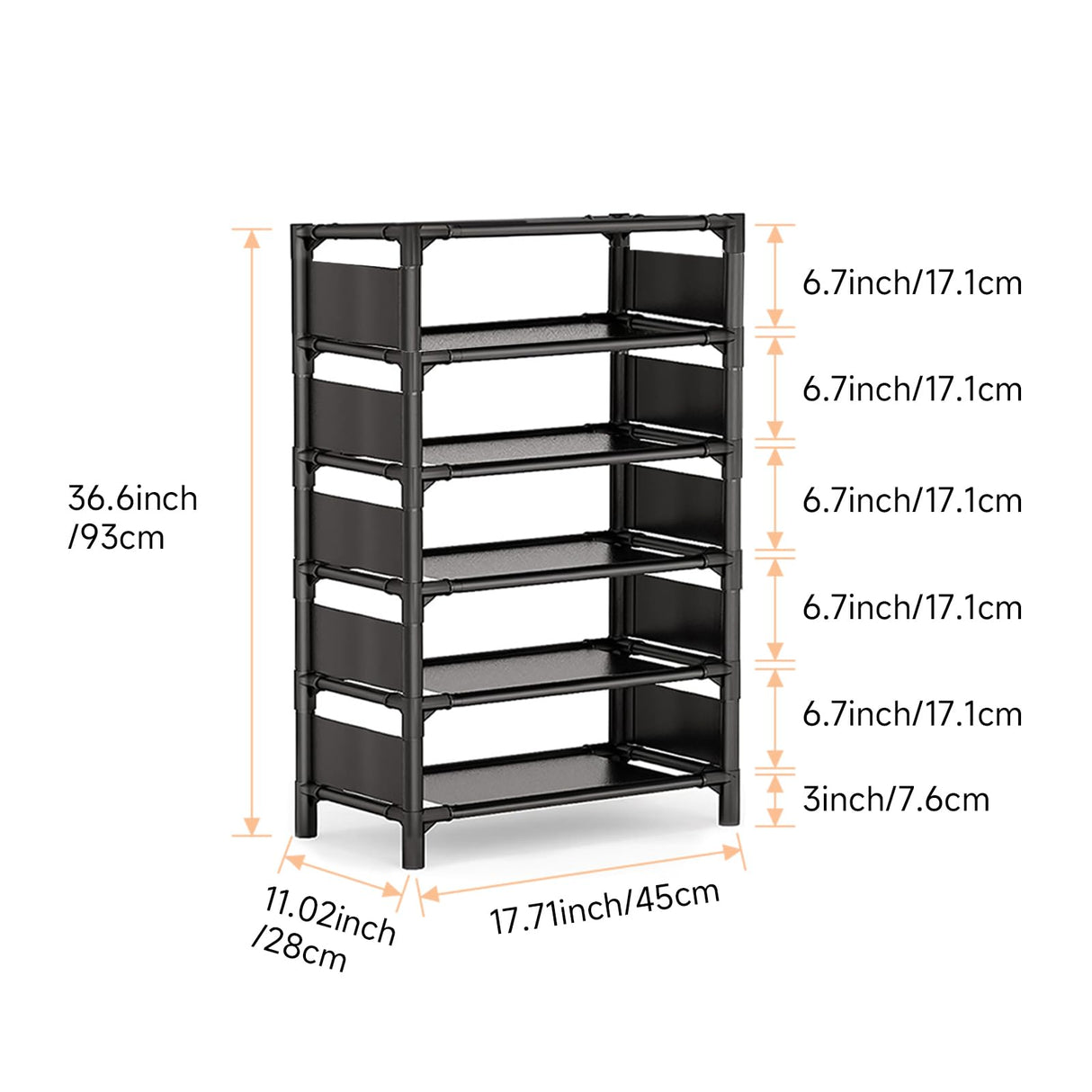 esonstyle 6 Tiers Vertical Shoe Rack Up to 12-16 Pairs, Sturdy Metal Narrow Shoe Rack Shoe Shelf, Space-Saving Tall Shoe Rack for Closet,Bedroom Hallway Garage Living Room esonstyle