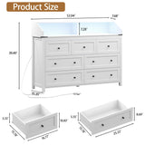 Wodeer Dresser for Bedroom with Power Strip & LED Light,7-Drawer Dresser & Chest of Drawers with Deep Drawers, Wood Double Dresser Storage Cabinet for Bedroom,Living Room, Hallway,White Wodeer