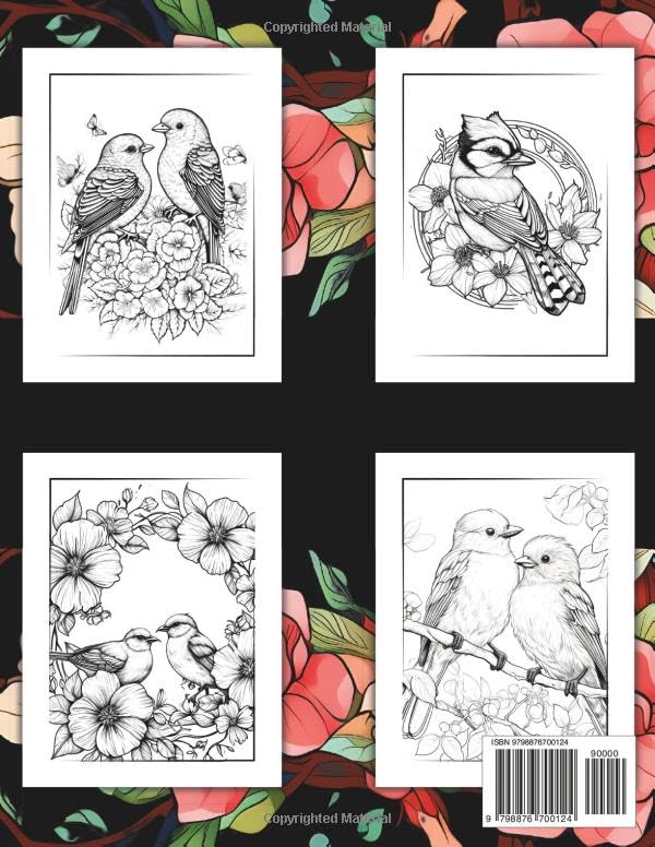 Birds & Flowers Coloring Book for Adults: 50 Unique Bird and Flower Coloring Designs for Relaxation Majosta