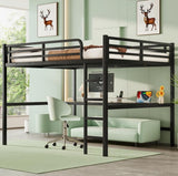 Bellemave Queen Loft Bed with Desk, Metal Queen Loft Bed Frame with guardrail and Ladder for Adults, Kids, Teens, Black with A Black Desk Bellemave