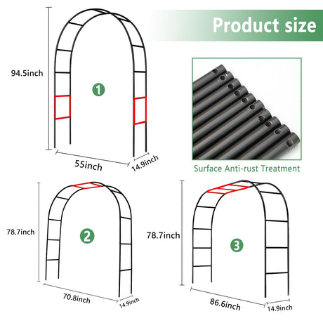 Thorise 7.9 Ft H x 4.6 Ft W Metal Pergola Arbor,Assemble Freely 3 Sizes,for Various Climbing Plant Wedding Garden Arch Bridal Party Decoration Wide Arbor THORISE