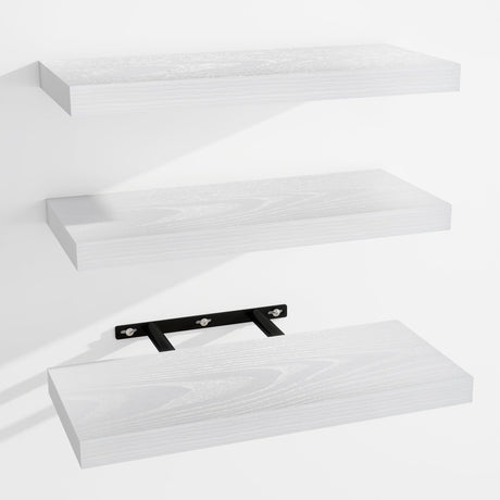 Venusmiles Floating Shelves for Wall, Wall Mounted Shelves with Invisible Brackets, 3 Small Wood Floating Wall Shelf Shelves for Living Room, Bedroom, Kitchen, Bathroom (White, 15" W x 6" D x 1" H) Venusmiles