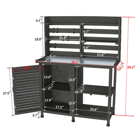 GDLF Potting Bench Table Large Garden Outdoor Work Bench Metal Tabletop Workstation with Storage Cabinet Shelf Dark Grey GDLF
