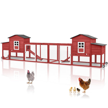 Magazoopet 158" L Large Chicken Coop with Run, Chicken House with Nesting Boxes, Wheels, Outdoor Mobile Hen Chicken Coop Poultry Cage with Removable Tray, Ramp (Red) Magazoopet
