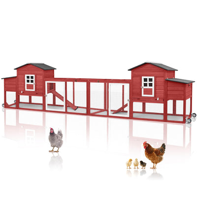 Magazoopet 158" L Large Chicken Coop with Run, Chicken House with Nesting Boxes, Wheels, Outdoor Mobile Hen Chicken Coop Poultry Cage with Removable Tray, Ramp (Red)