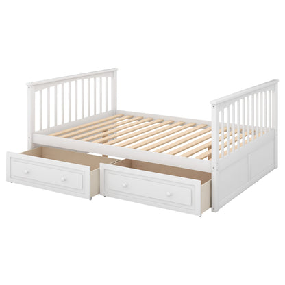 Merax Convertible Full-Over-Full Bunk Bed with Storage Drawers - Solid Wood in White - WoodArtSupply