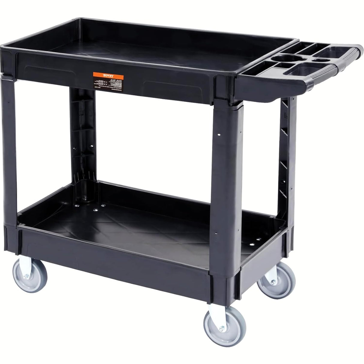 VEVOR Utility Service Cart, 2 Shelf 550LBS Heavy Duty Plastic Rolling Utility Cart, Medium Lipped Shelf, 360° Swivel Wheels, Ergonomic Storage Handle for Warehouse Garage, Black VEVOR
