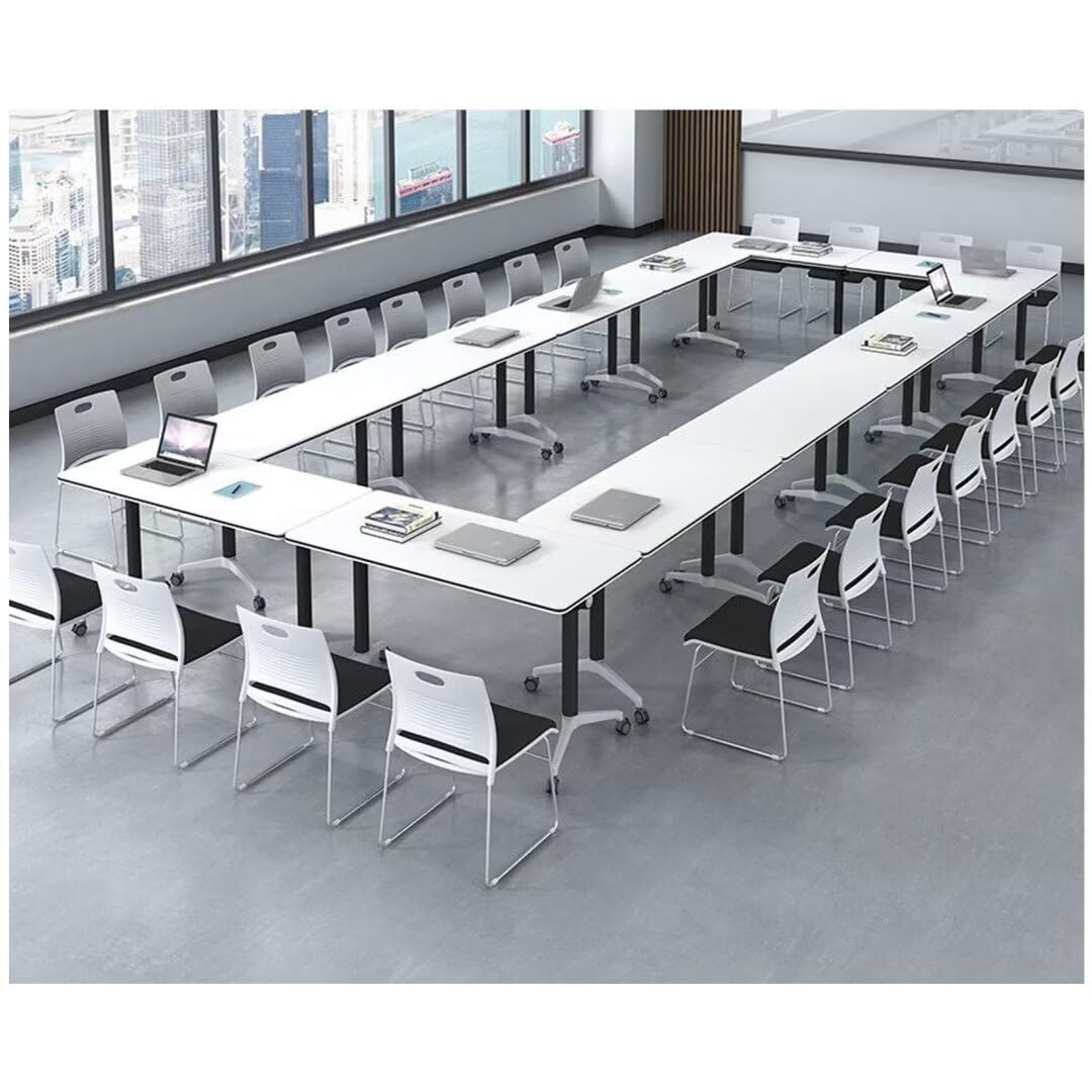 Conference Table,Modern Office Folding Flip Top Mobile Training Table The Table with Wheels is Convenient and Fast,Suitable for Office,Meeting Room,classr White,1pack(47.2×23.6×29.5in) UDHSV