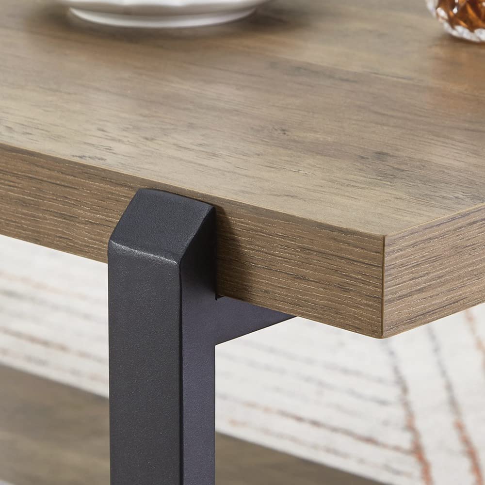 FOLUBAN Industrial Coffee Table with shelf, Wood and Metal Rustic Cocktail Table for Living Room, Oak FOLUBAN