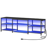 HOOBRO LED TV Stand for 75 Inch TVs with Charging Station, Gaming Entertainment Center with 3-Tier Open Storage, Long 63” Media TV Console Table, TV Stand for Living Room, Bedroom, Black BB21UDDS01 HOOBRO