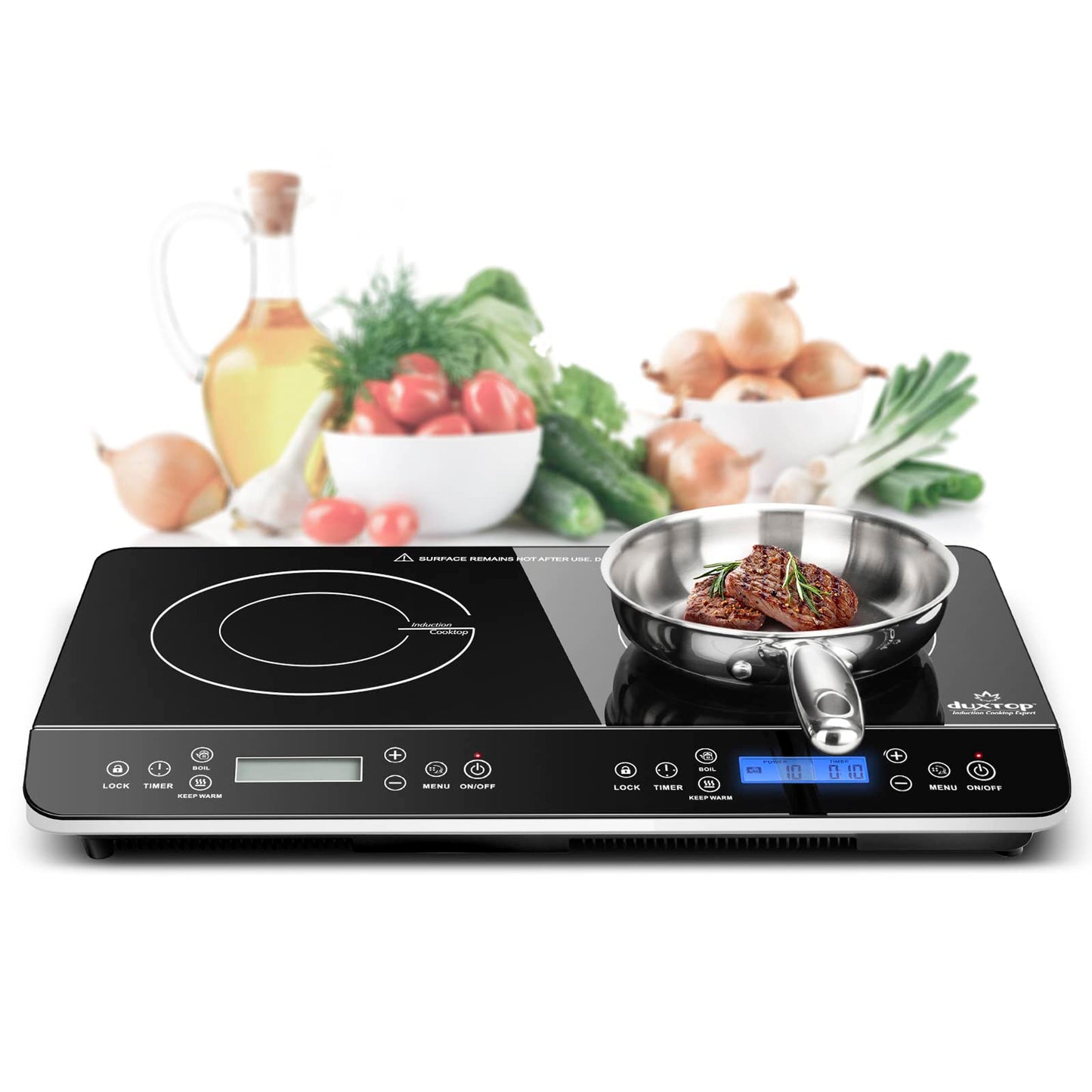 Duxtop LCD Portable Double Induction Cooktop 1800W Digital Electric Countertop Burner Sensor Touch Stove, 9620LS/BT-350DZ