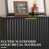 TV Stand for 65 Inch TV, Black TV Stand Entertainment Center with Storage, Fluted Waveform Doors TV Console Table with Sliding Doors & Adjustable Shelves, TV Stand for Living Room Bedroom, Black SYESWAY