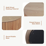 LKTART 31.5'' Natural Coffee Table Modern Handcraft Drum Round Circle Wooden Solid Wood Veneer Tea Table for for Living Room Apartment (Hidden Storage) LKTART