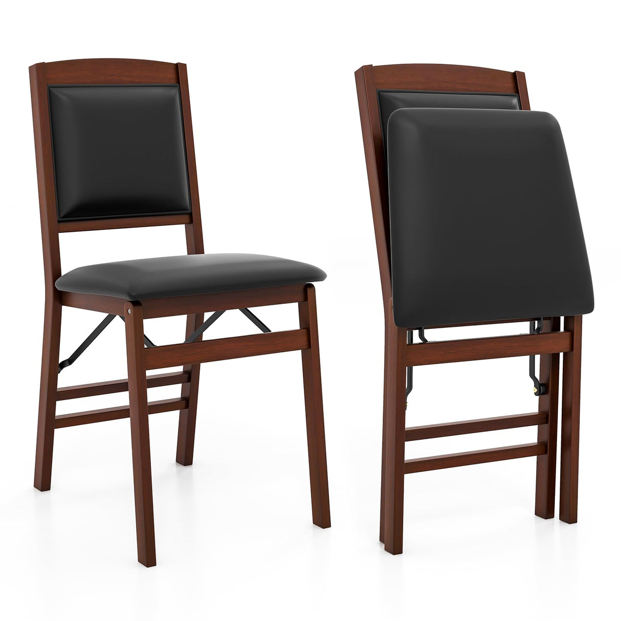 Giantex Folding Dining Chairs Set of 2, Foldable Wood Kitchen Chairs with Padded Seat, Solid Wood Frame, Max Load 400 Lbs, No Assembly Easy to Store Wooden Dining Chairs for Apartment, Small Space Giantex