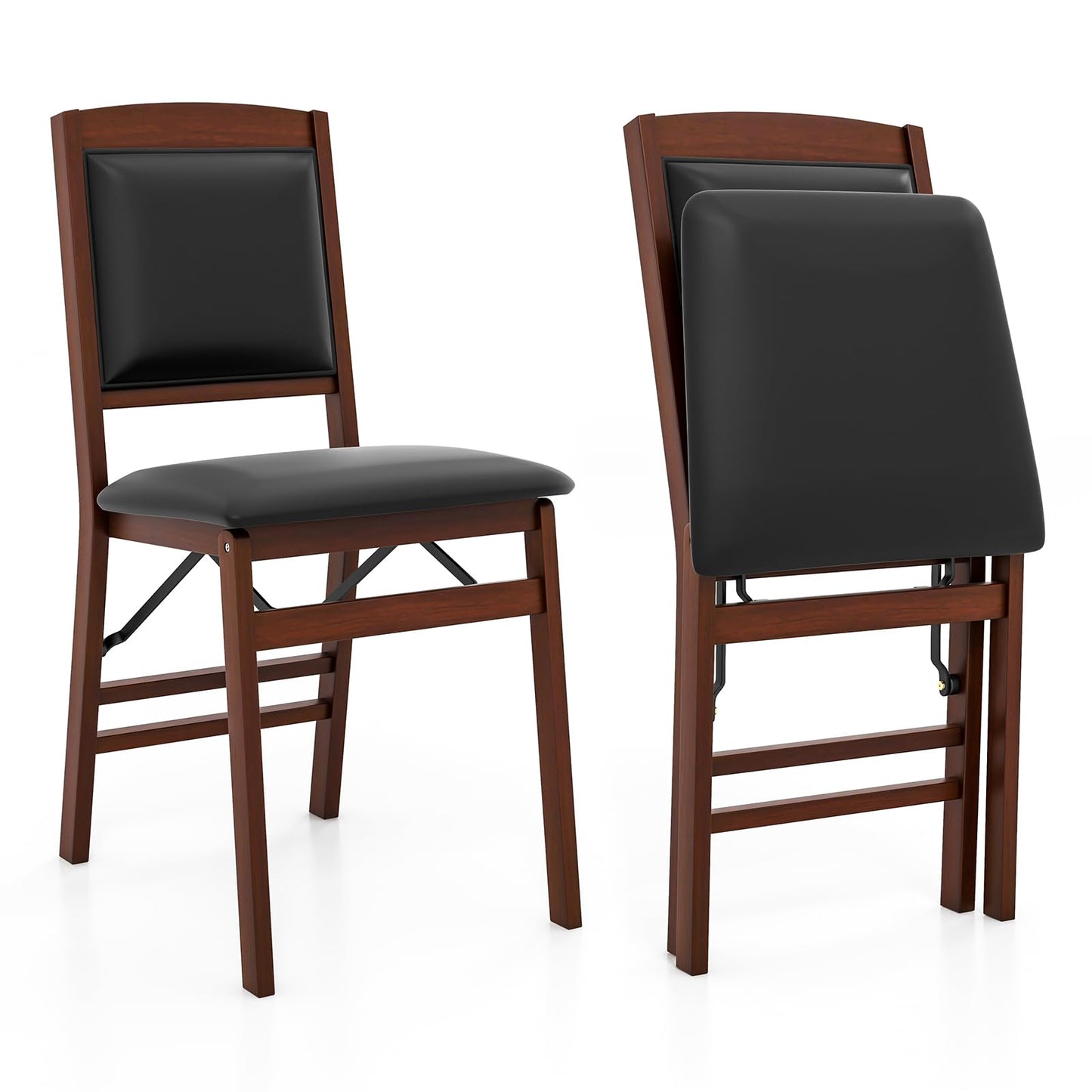 Giantex Folding Dining Chairs Set of 2, Foldable Wood Kitchen Chairs with Padded Seat, Solid Wood Frame, Max Load 400 Lbs, No Assembly Easy to Store Wooden Dining Chairs for Apartment, Small  - WoodArtSupply