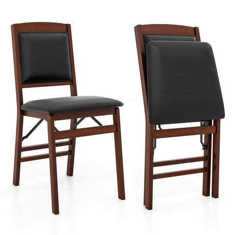 Giantex Folding Dining Chairs Set of 2, Foldable Wood Kitchen Chairs with Padded Seat, Solid Wood Frame, Max Load 400 Lbs, No Assembly Easy to Store Wooden Dining Chairs for Apartment, Small Space Giantex