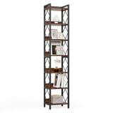 LITTLE TREE Corner Book Shelf, 78.7" Tall Narrow Bookcase, 7-Tier Skinny Wooden Display Shelves with Sturdy Metal Frame for Living Room, Modern Slim Standing Bookshelves for Office Shelf, Small Spaces LITTLE TREE