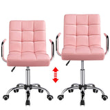 Yaheetech Desk Chairs with Wheels/Armrests Modern PU Leather Office Chair Height Adjustable Home Computer Executive Chair on Wheels 360° Swivel - Pink Yaheetech