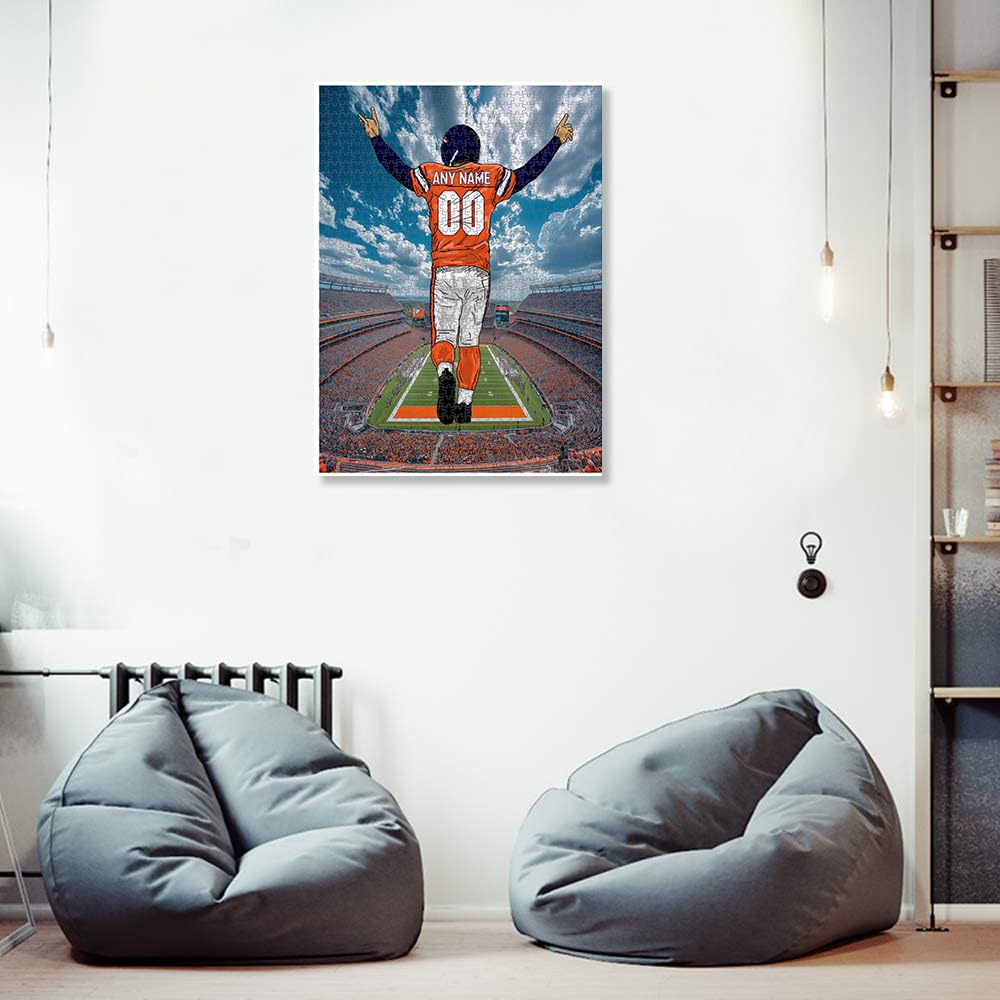 Wooden Jigsaw Puzzles for Adults - Customized Name and Number on (Denver) Football Player with Home Field Advantage - 300 500 1000PCS Puzzles Game MBHappy