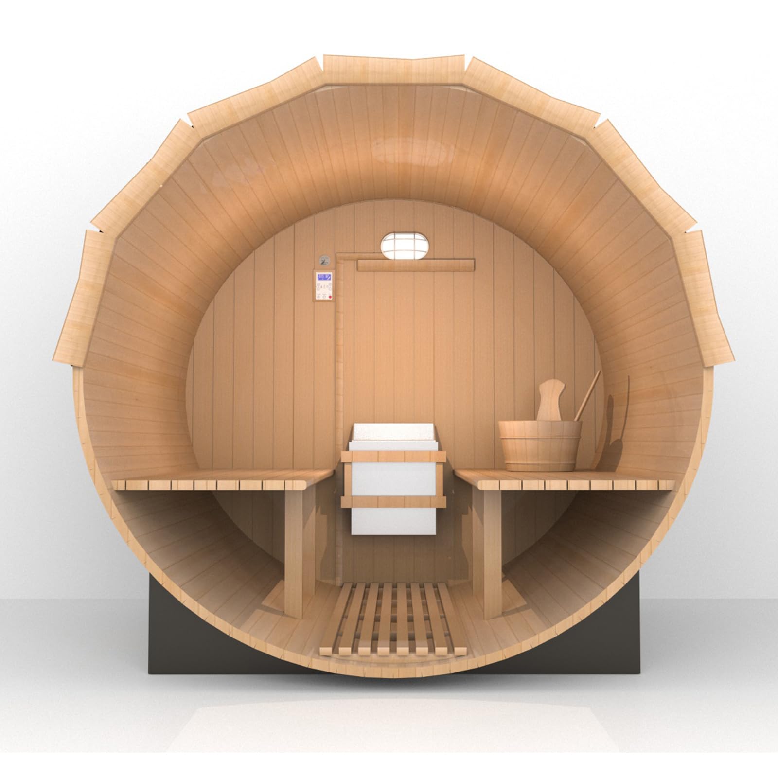 AURGOD Outdoor Barrel Steam Sauna, Canadian Hemlock Wood Sauna Room for 4-6 Person, Broad Benches, Luxurious Texture - WoodArtSupply