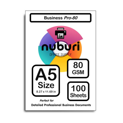 Nuburi - A5 Size Premium Printer Paper - Blank Sheets - No Holes - Smooth Bright White - 80 gsm / 21 lb. (100 Sheets)