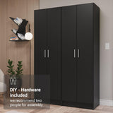Madesa Wardrobe Armoire Closet Pantry Storage Cabinet with 4 Doors and 10 Utility Shelves 47" L Wooden Organization Unit for Bedroom, Office, Laundry Room, Kitchen, and Garage (Black) Madesa