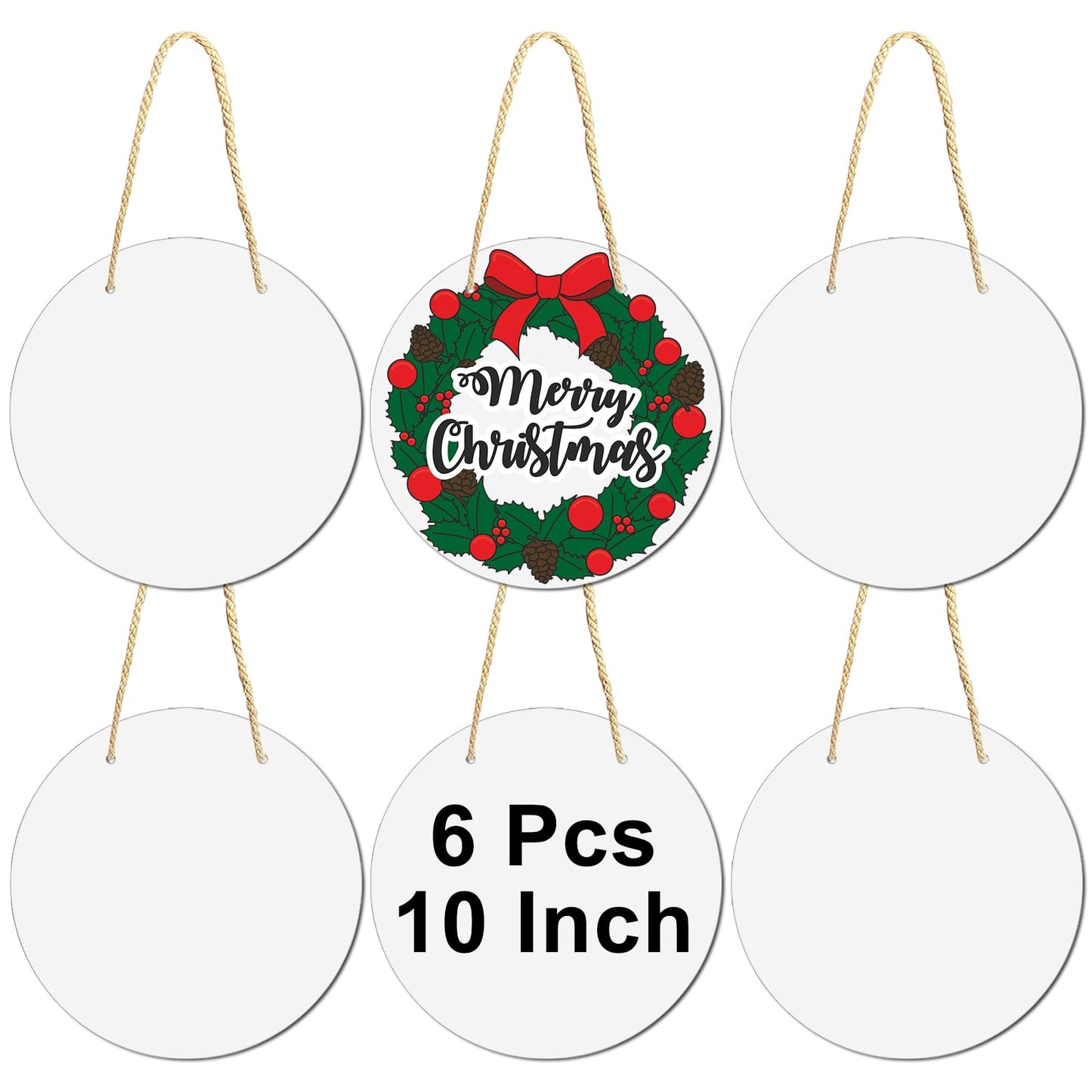 6 Pcs Sublimation Door Hanger Blanks, 10 Inch Round Sublimation Metal Sign Blanks Door Hangers, Sublimation Christmas Ornament Blanks, Aluminum Sublimation Photo Blank for DIY Crafts Door Home Decor