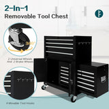 SONLMIK 13-Drawer Rolling Tool Chest with Double Door Handle, 2-in-1 Detachable Metal Storage Cabinet with Wheels and Lock, Large Capacity Tool Box for Garage, Home, Warehouse, Basement(Black) SONLMIK