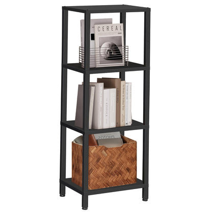 TUTOTAK Bookshelf, 4-Tier Tall Book Shelf, Narrow Bookcase for Small Space, DIY Stackable Bookshelf, for Living Room, Office, Study, Entryway, Industrial, Black BS01BK004