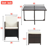 Outdoor Patio Furniture Set 9 Pieces Patio Dining Sets Space Saving Wicker Furniture with 4 Rattan Chairs 4 Ottomans and Glass Table for Outdoor Backyard Porch Poolside Balcony,Khaki Cushion PayLessHere