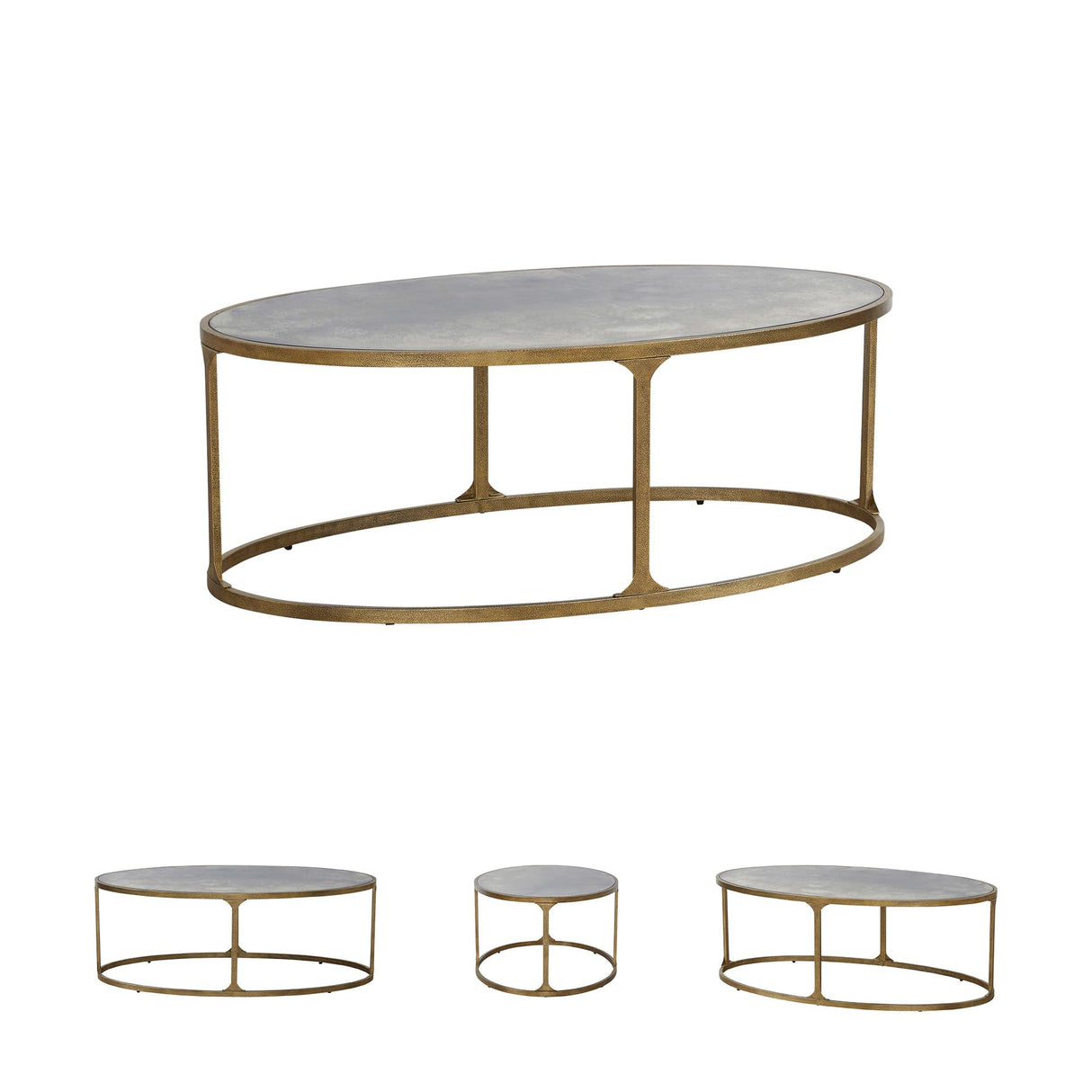 Signature Design by Ashley Korajane Oval Coffee Table with Tempered Glass Top, Faux Marble Finish, Steel Frame, 48" W x 27.38" D x 17.5" H, Antique Gold Signature Design by Ashley